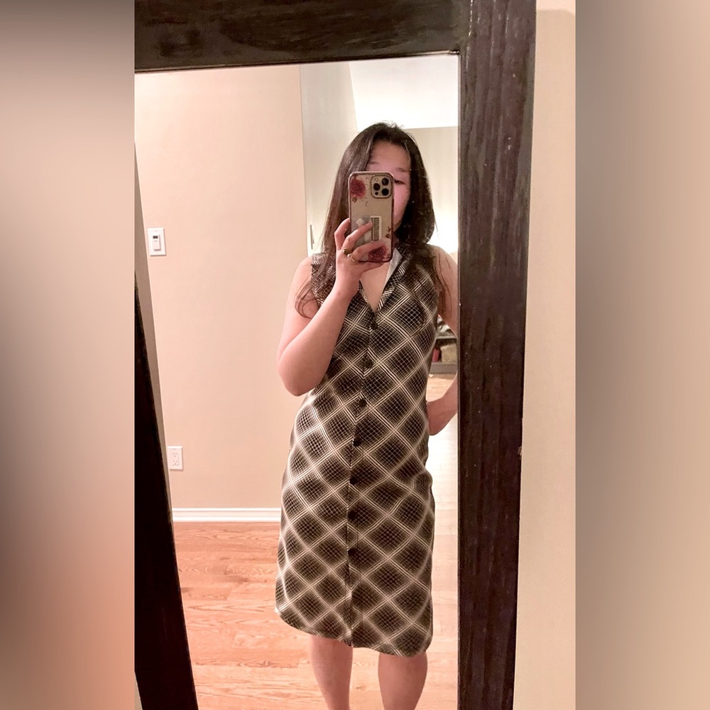 le Chateau black & white checkered button-down dress